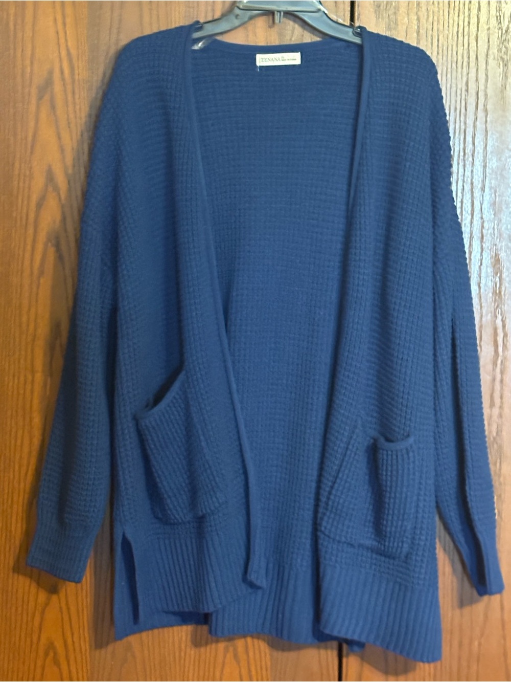 Zenana Blue Open-Front Waffle Cardigan 2X